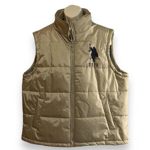 USPA US Polo ASSN. Puffer Vest Men's XXL Zip Up Tan/Khaki and Navy